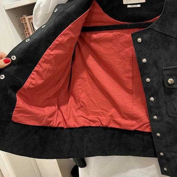 Isabel Marant Étoile Round Neck Black Suede Leather Jacket - Picture 4 of 7